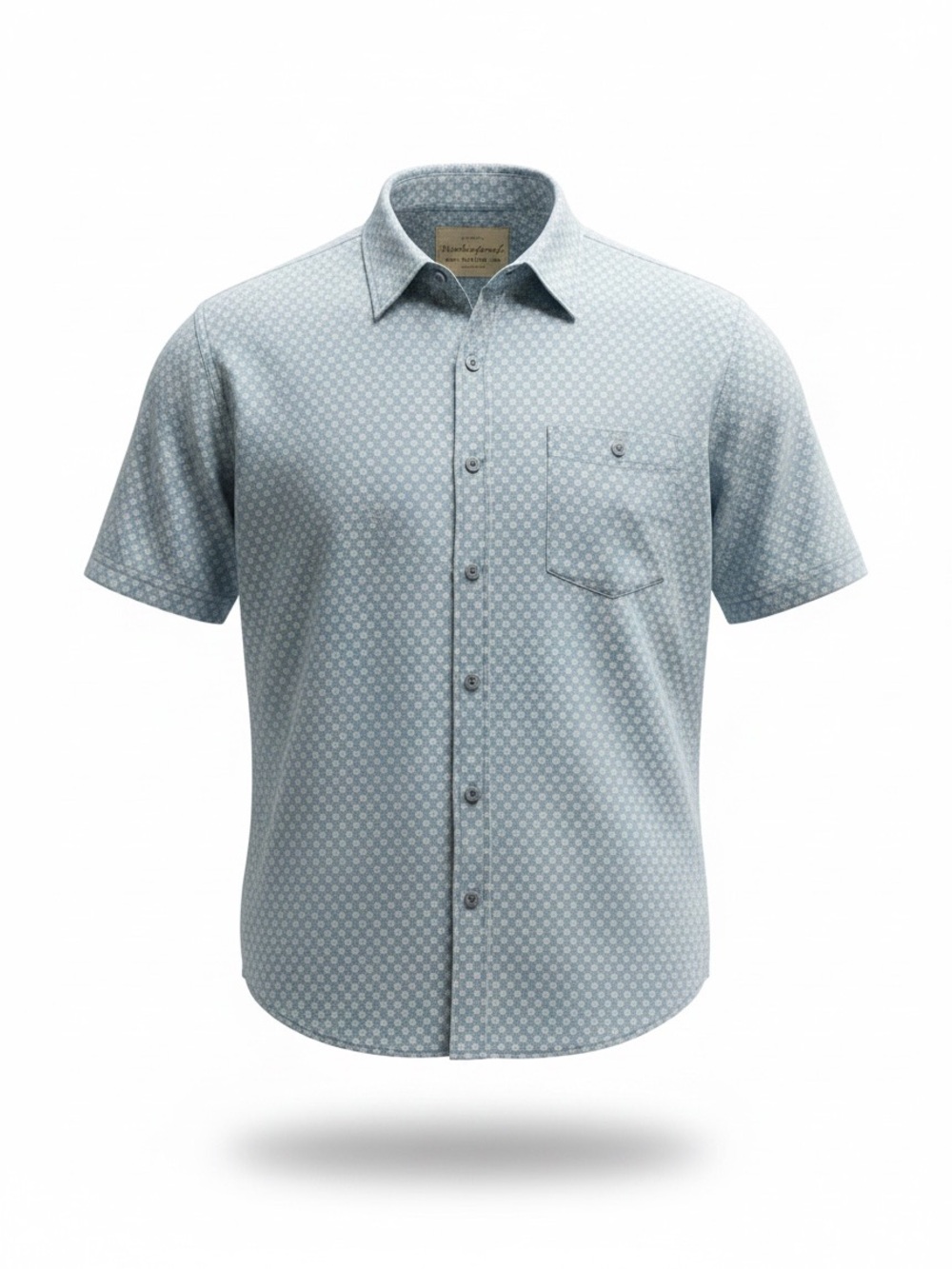 Weatherproof Short-Sleeve Geo Print Button-Down Shirt - Light Blue